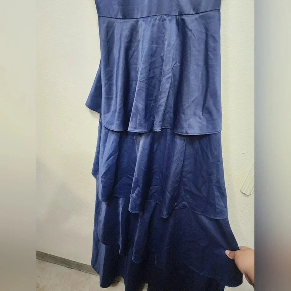 Lulus Going with Elegance Navy Blue Satin Tiered Gown Wedding Party Guest Formal - Picture 8 of 11
